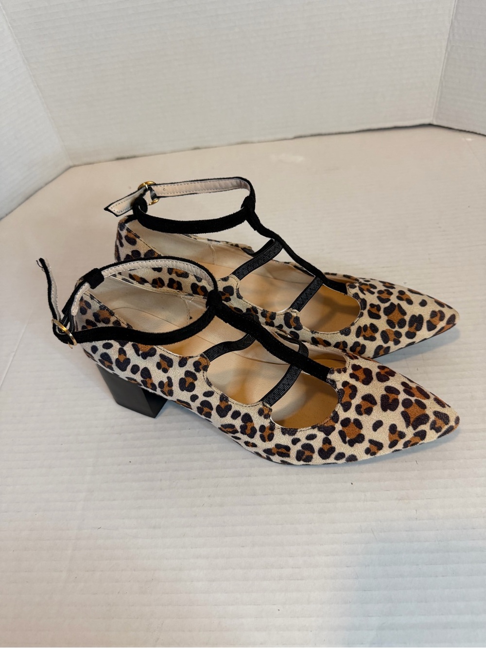 Leopard Print Pointed Toe Strappy Block Heel Pumps - Animal Print 40